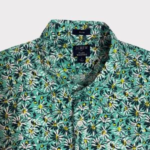 J. Crew Factory Teal Daisies Short Sleeve Button Down | Large
